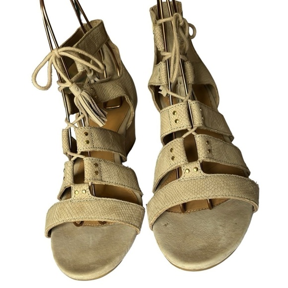 UGG Yasmin Horchata Snake Embossed Leather Tie/Tassel Wedges/Sandals-Women’s 10 - Picture 10 of 13